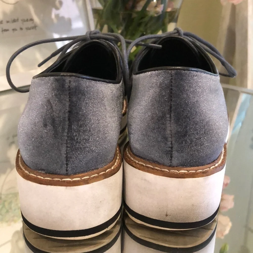 Shellys London Dark Grey Velvet Platform Shoes, size 5.5